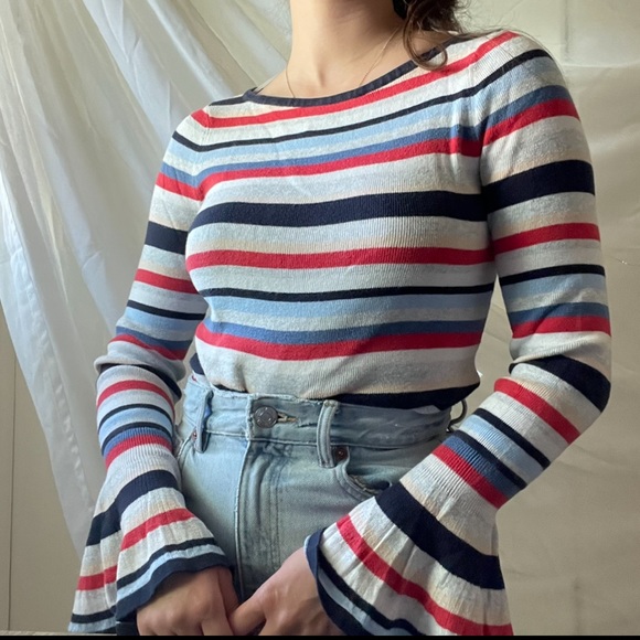 Tommy Hilfiger flared sleeve striped knit sweater - Picture 2 of 4